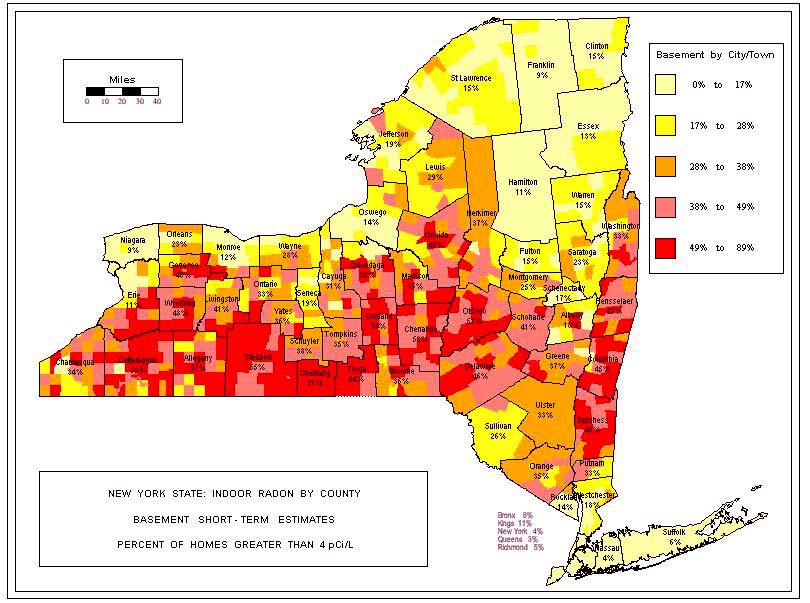 NY map radon levels